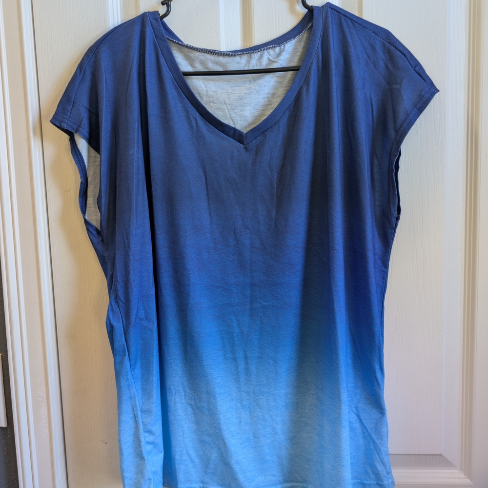 Blue Ombre Oversized Cap Sleeve Tee